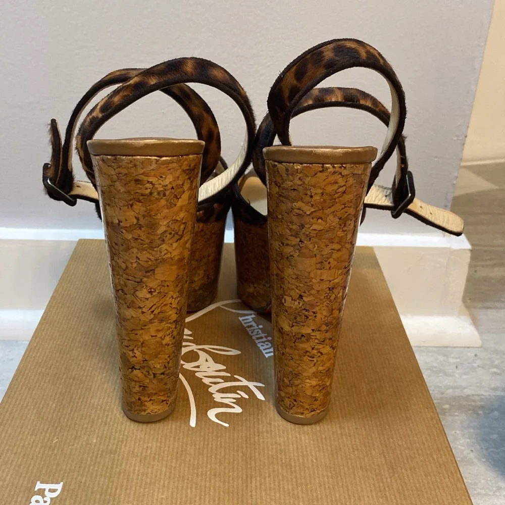 Super dombasle 160 pony leopard heels - red bottoms cork cheetah print -Y2K 37.5 - Picture 4 of 10